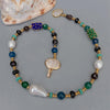 Y·YING natural Cultured White Keshi Pearl Agate Smoky Quartz Onyx Necklace 22"