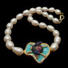 Y·YING natural Cultured White Rice Pearl Blue howlite  Insect Cz Pave choker Necklace 19'' ethnic style for women