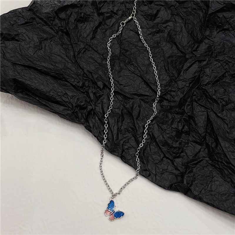 Y2K Hollow Heart Pendant Necklace For Women Metal Goth Butterfly Charms Vintage 90s Style Choker Necklace Jewelry Aesthetics