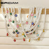 Y2K Rainbow Colorful Evil Eye Pearl Beaded Necklace For Women Dripping Oil Round Charms Choker Necklace Bohemian Jewelry