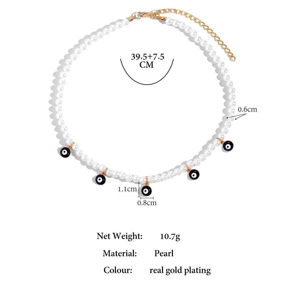 Y2K Rainbow Colorful Evil Eye Pearl Beaded Necklace For Women Dripping Oil Round Charms Choker Necklace Bohemian Jewelry