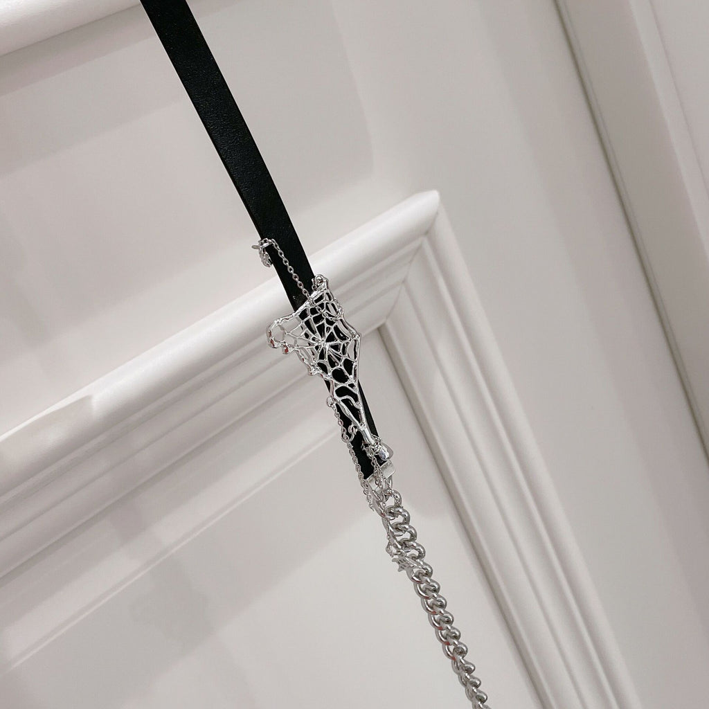 Y2k Accessories Cool Leather Chain Spider Web Choker Necklaces for Women Korean Party Clavicle Chain Necklace Jewelry