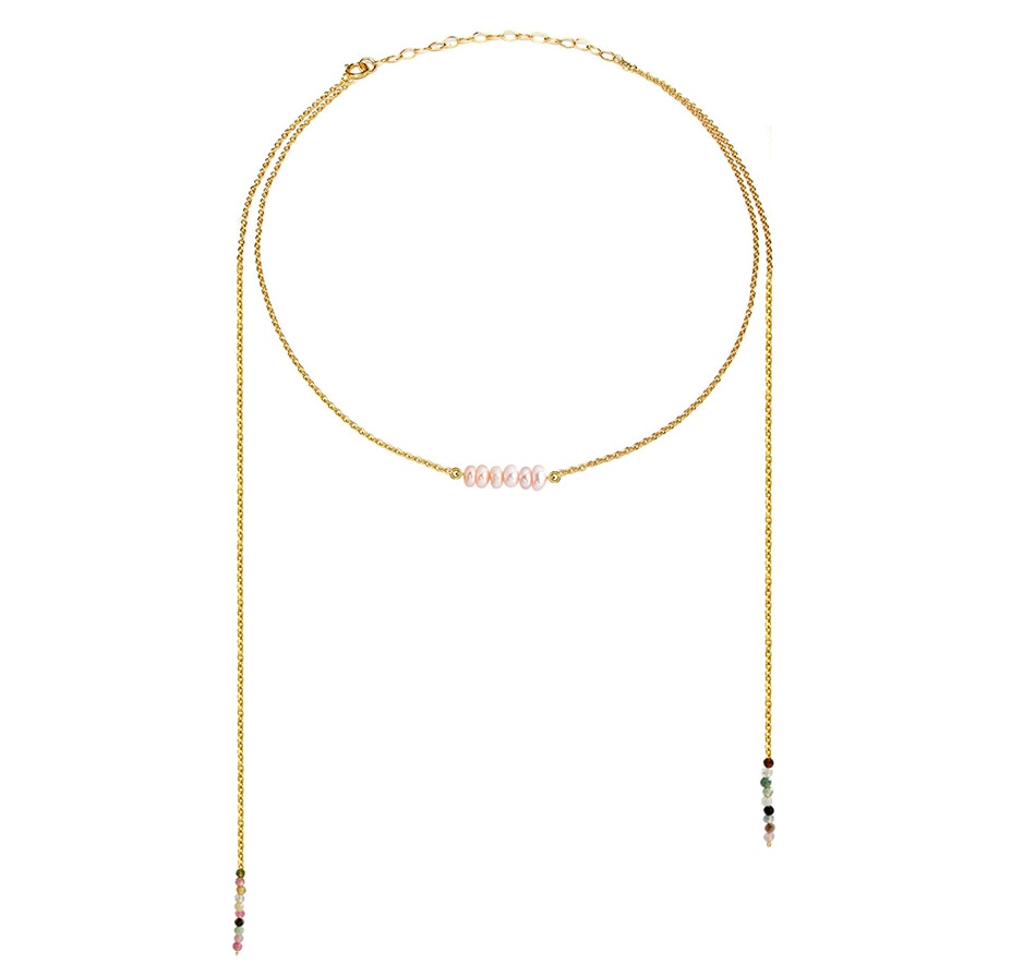 925 Sterling Silver Pearl Necklace For Women 18 K Gold Plated Tourmaline Stone Beads Pendant Layered Necklace Jewelry