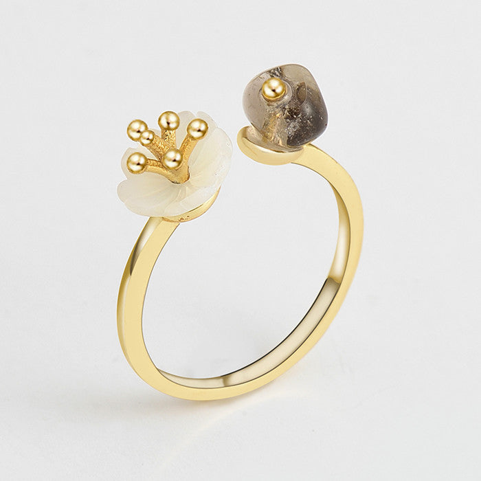 Bohemia 925 Sterling Silver Women Rings Fashion Crystal Stone Adjustable Open Ring Flower Shape Rings Fine Jewelry HOT