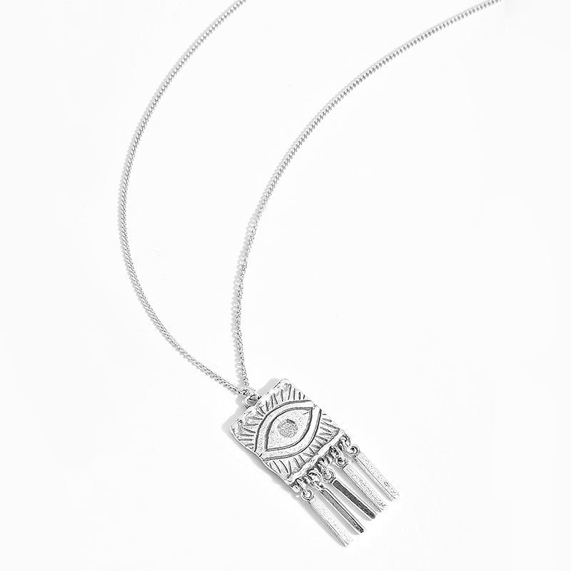Brand New Long Necklace Vintage 925 Sterling Silver Square Tassel Pendant Carving Eye Necklaces for Women Fine Jewelry
