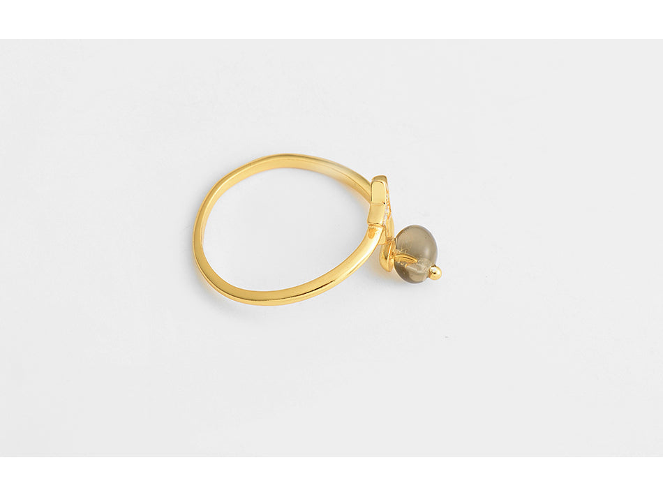 Cute 925 Silver Star Opening Rings Fashion Adjustable 18 k Gold Smoky Quartz Rings with Zircon Fine Jewelry For Women