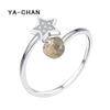 Cute 925 Silver Star Opening Rings Fashion Adjustable 18 k Gold Smoky Quartz Rings with Zircon Fine Jewelry For Women