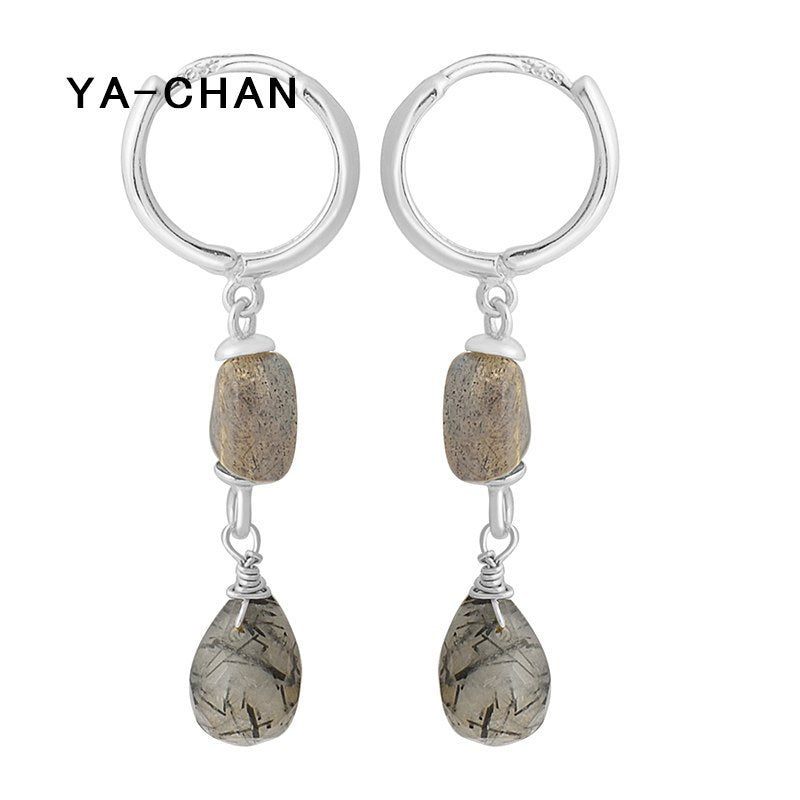 Cute Gr Natural Stone Pendant Drop Earrings 925 Sterling Silver Dangle Round Earrings Fine Jewelry for Women Gift