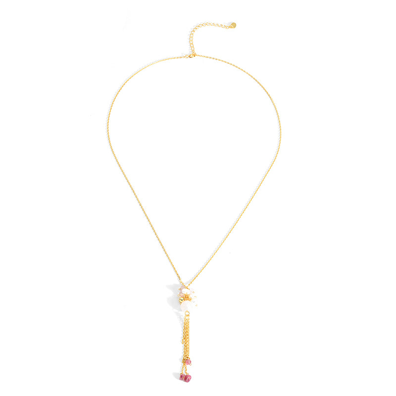 Fine Jewelry 925 Sterling Silver Long Necklace For Women Fresh Water Pearl Necklace Tourmaline Pendant 18 K Gold Bijoux