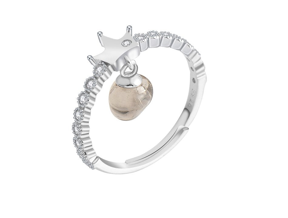 Fine Jewelry Crown Open Rings 925 Sterling Silver Smoky Quartz Rings For Women Girl Christmas Gift