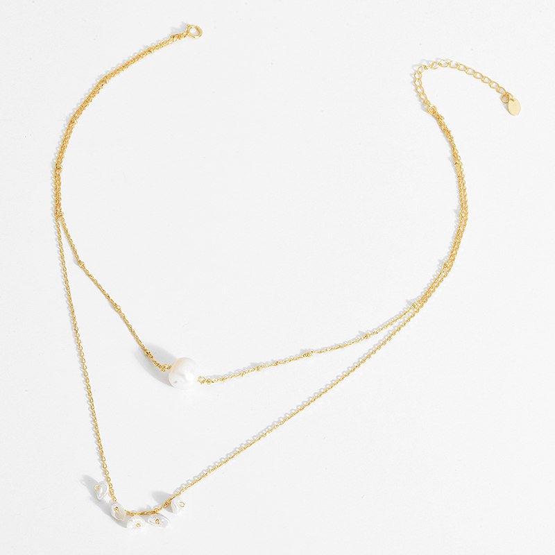 Fine Jewelry Real 925 Sterling Silver Pearl Necklace&Pendant for Women 2 Layered 18 K Gold Sweater Necklace