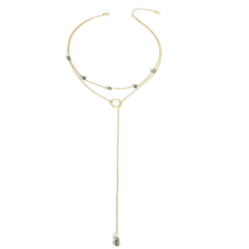 Fine Jewelry S925 Natural Stone Beads Necklace&Pendant Green Tourmaline 18 K Gold Link Chain Layered Choker Necklace