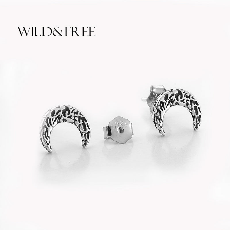 High Quality 925 Sterling Silver Earrings For Women Girl Retro & Simple Style Moon Stud Earrings Brand Fine Jewelry Gift