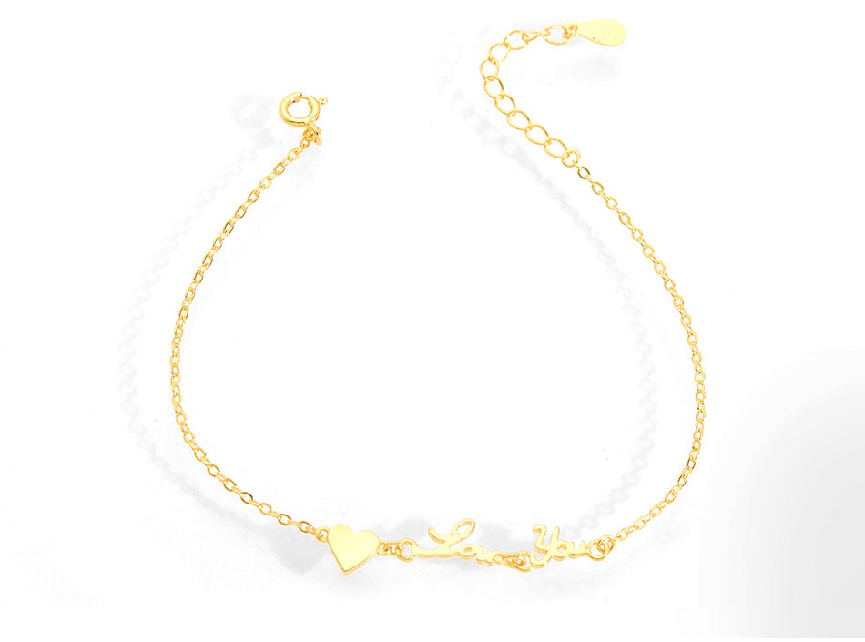 Lady 925 Sterling Silver Heart Bracelets 18 gold Bracelets I Love you Pendant Bracelet Girl's Popular Fine Jewelry