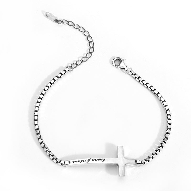 New 925 Sterling Silver Cross Bracelet&Bangles For Women Vintage Adjustable Minimalist Link Love Letter Bracelet Jewelry