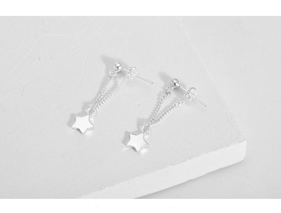 New Authentic 925 Sterling Silver Star Drop Earrings Link Chain Pendant Earrings Fine Jewelry For Women Girl Gift Brinco