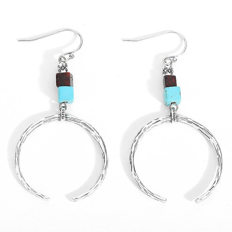 New Bohemian Sterling Silver Crescent Earrings With Natural Stone Geometric Drop Earrings 925 Silver Jewelry For Women