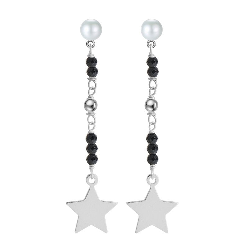 Pink&Black Crystal Beads Long Dangle Earrings For Women 18 K Gold Star Pendant Earrings 925-sterling-silver Jewelry Gift