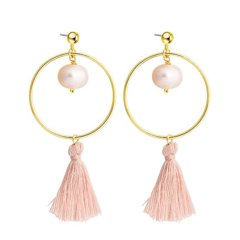 Popular Handmade 925 Sterling Silver Round Circle Drop Earrings For Women Pearl Tassels Earrings Fine Jewelry