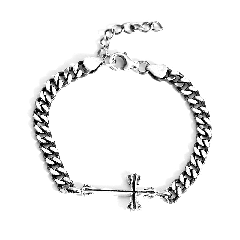 Punk Style 925 Sterling Silver Cross Charm Bracelet&Bangles For Women Chain & Link Bracelets Fine Jewelry Christmas Gift