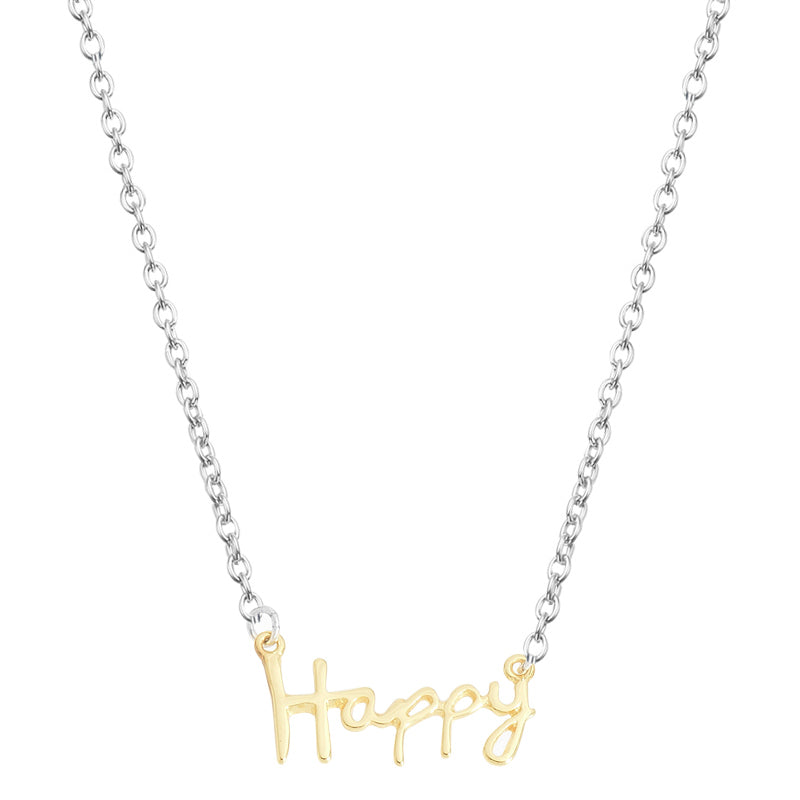 Real 925 Sterling Silver Fashion Women's Simple Happy Letter Pendant Necklace For Happy Romantic Necklace Fine Jewelry