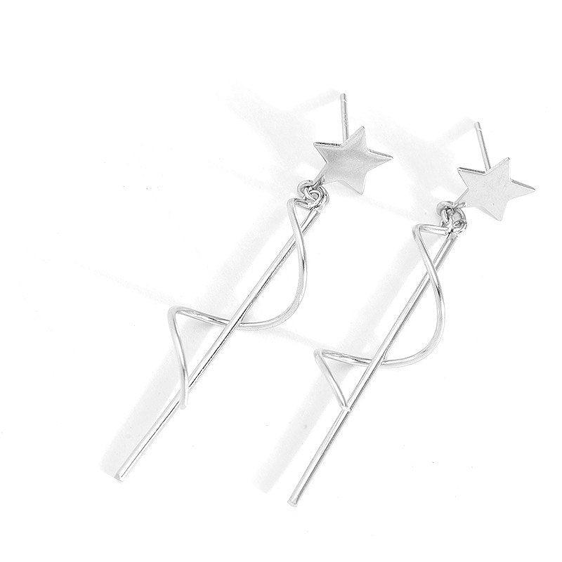 Real 925 Sterling Silver Long Spiral Drop Earrings Star Bar Pendant Twisted Earrings Fine Jewelry For Women Girl Gift