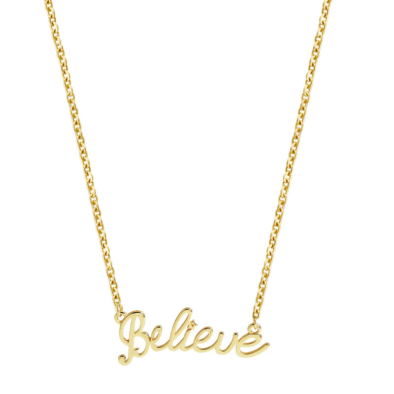 Trendy 925 Sterling Silver Letter Necklace & Pendant For Women 18 K Gold Plated Believe Charm Necklace Fine Jewelry