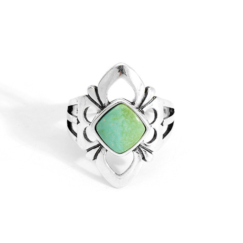 Trendy Turquoise 925 Sterling Silver Rings For Women Fashion Hollow Flower Geometric Midi Finger Open Ring Fine Jewelry