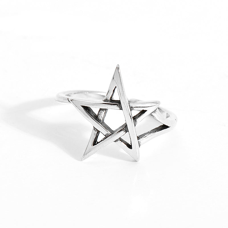 Vintage 925 Sterling Silver Open Rings For Women Hollow Star Adjustable Cuff Rings Punk Style Silver Fine Jewelry