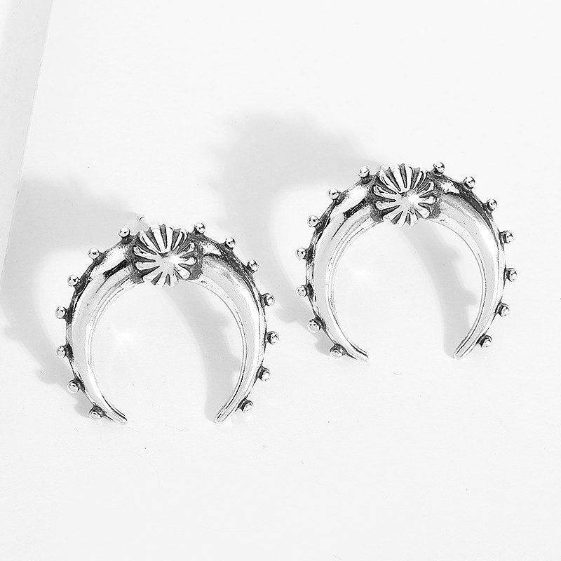 Vintage Antique Silver Stud Earrings For Women Bohemian Style Minimalist Crescent Earrings 925 Silver Jewelry 2020 Gift