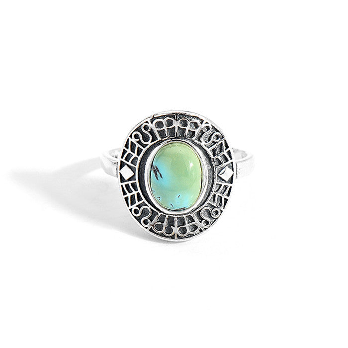 Vintage Style Real 925 Sterling Silver Turquoise Rings Adjustable Ellipse Geometric Rings Fine Jewelry For Women Gift