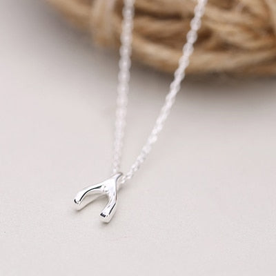 YANDA 925 Sterling Silver Wishbone Pendant Necklace For Women Fashion Simple Good Luck Statement Necklace Charm Jewelry Gift