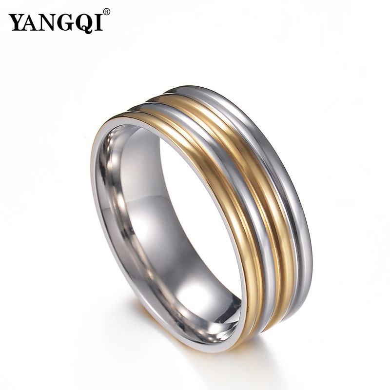 3D Striped Titanium Steel Wedding Band for Men Gold&Silver Color Bar Club Style Co Steel Rings Male Lucky Jewelry 8mm