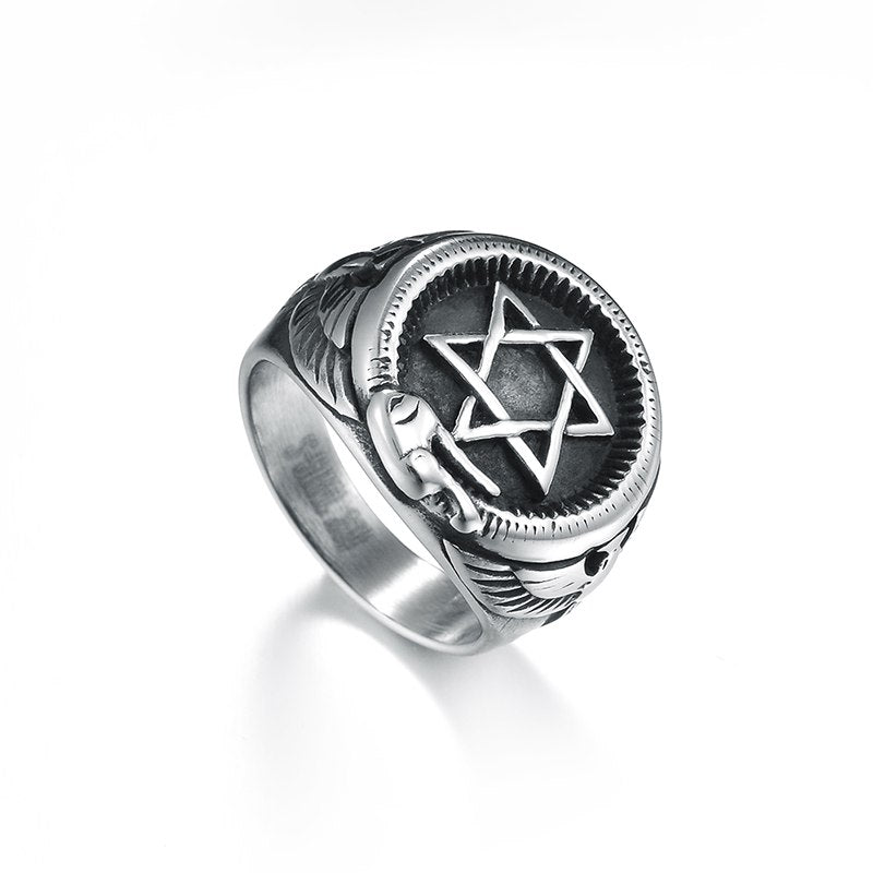 Magen Star of David Ring for Men Co 316L Stainless Steel Hexagon Punk Biker Ring Israel Jewish Male Jewelry