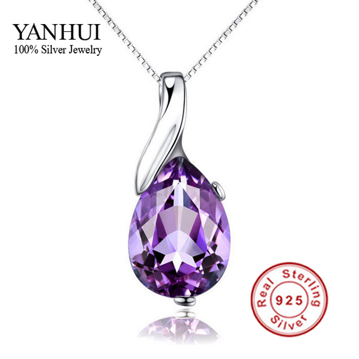 Fine Jewelry 925 Sterling Silver Natural Stone Pendant Necklace New Fashion Stellux Crystal Drop Necklace Women BKN018