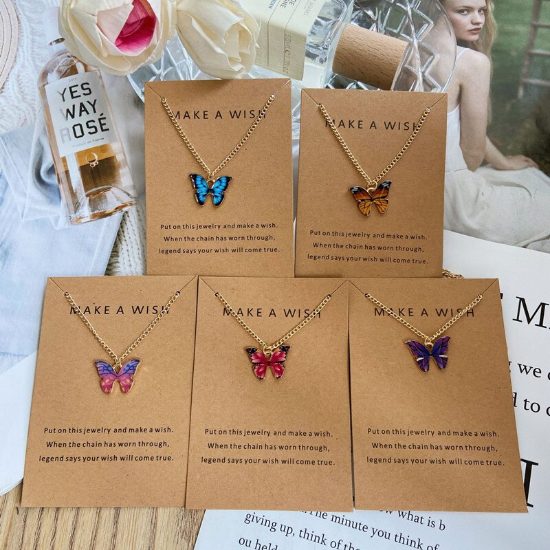 YCD Korean Trendy Blue Purple Butterfly Pendant Necklace Vintage Charm Choker Necklaces for Women Jewelry Gifts