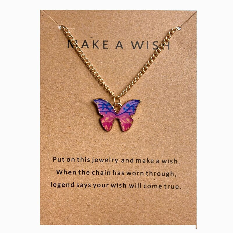 YCD Korean Trendy Blue Purple Butterfly Pendant Necklace Vintage Charm Choker Necklaces for Women Jewelry Gifts