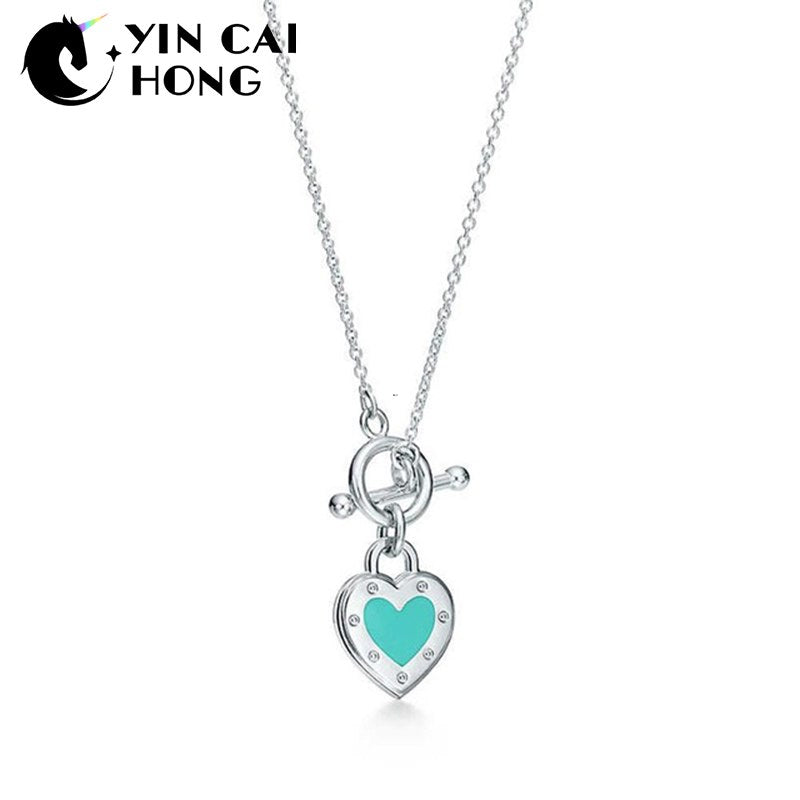 YCH Charm Gift 925 Sterling Silver Blue Heart Lock TIFF Attractive Elegance Temperament Necklace World Jewelry