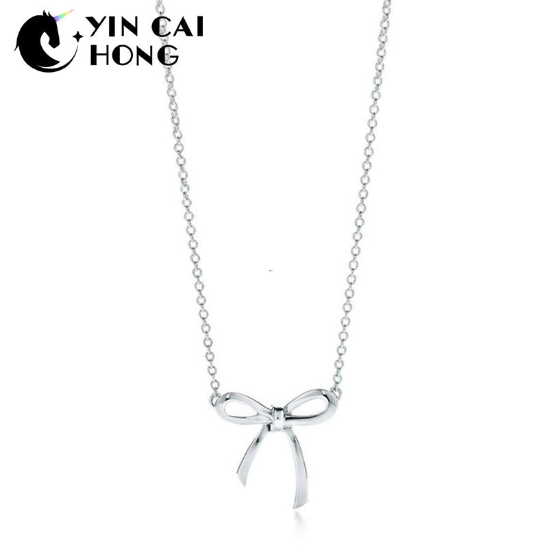 YCH Charm Gift 925 Sterling Silver Bow TIFF Attractive Elegance Temperament Necklace World Jewelry