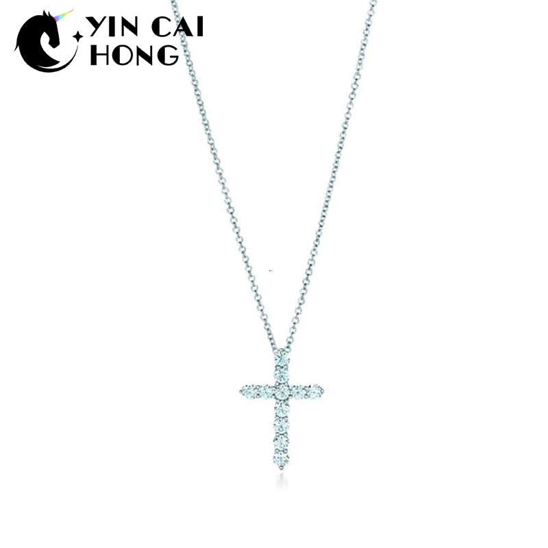 YCH Charm Gift 925 Sterling Silver Gem Cross TIFF Attractive Elegance Temperament Necklace World Jewelry