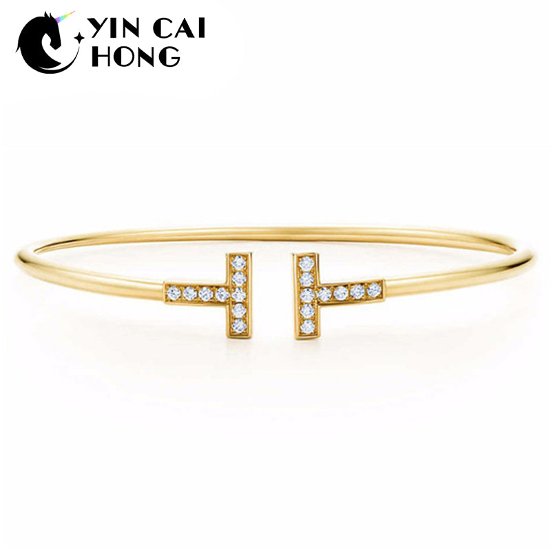 YCH Charm Gift 925 Sterling Silver Gemstone Golden T Logo TIFF Attractive Elegance Temperament Bracelet World Jewelry
