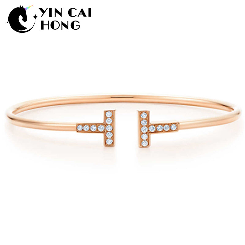 YCH Charm Gift 925 Sterling Silver Gemstone Rose Gold T Logo TIFF Attractive Elegance Temperament Bracelet World Jewelry