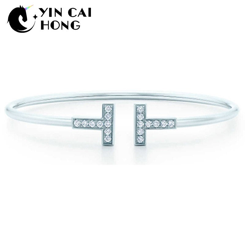 YCH Charm Gift 925 Sterling Silver Gemstone T Logo TIFF Attractive Elegance Temperament Bracelet World Jewelry