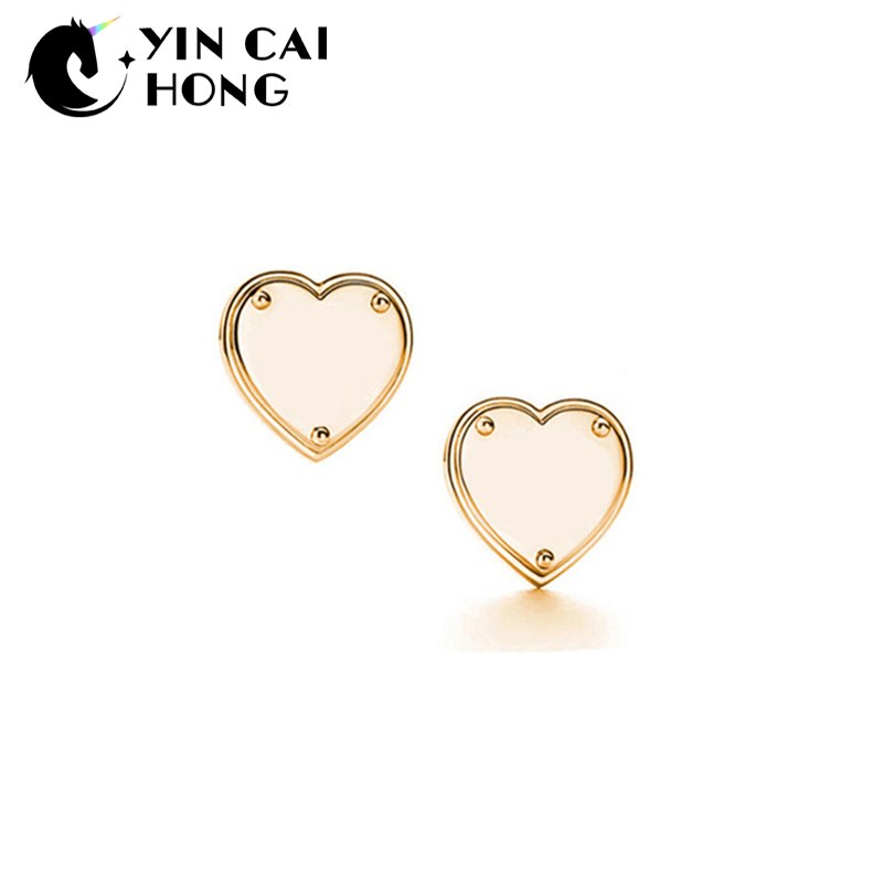 YCH Charm Gift 925 Sterling Silver Gold Solid Heart Shape TIFF Attractive Elegance Temperament Earrings World Jewelry