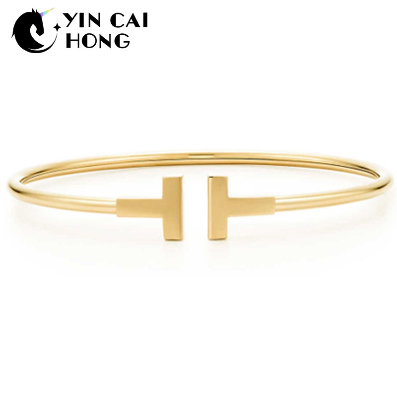 YCH Charm Gift 925 Sterling Silver Golden T Logo TIFF Attractive Elegance Temperament Bracelet World Jewelry