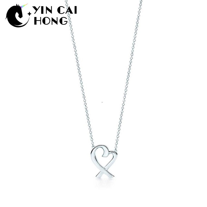 YCH Charm Gift 925 Sterling Silver Heart Knot TIFF Attractive Elegance Temperament Necklace World Jewelry