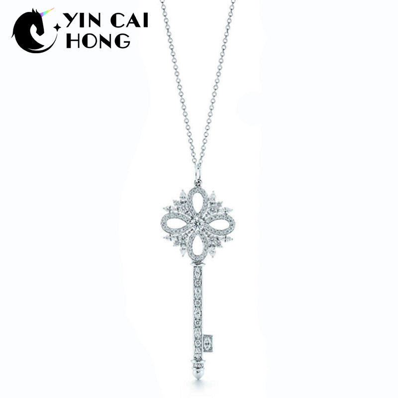 YCH Charm Gift 925 Sterling Silver Luckly Grass Key TIFF Attractive Elegance Temperament Necklace World Jewelry