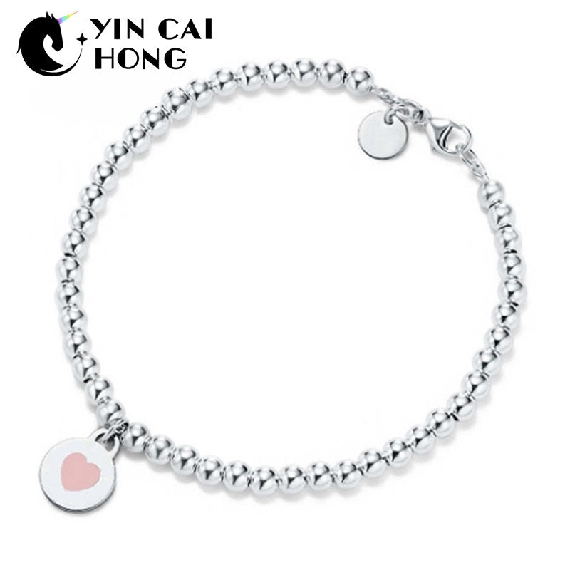 YCH Charm Gift 925 Sterling Silver Pink Heart Shaped TIFF Attractive Elegance Temperament Bracelet World Jewelry