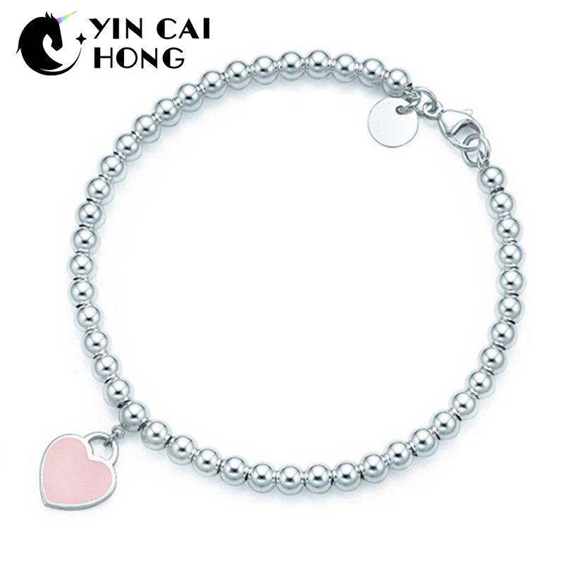 YCH Charm Gift 925 Sterling Silver Pink Heart TIFF Attractive Elegance Temperament Bracelet World Jewelry