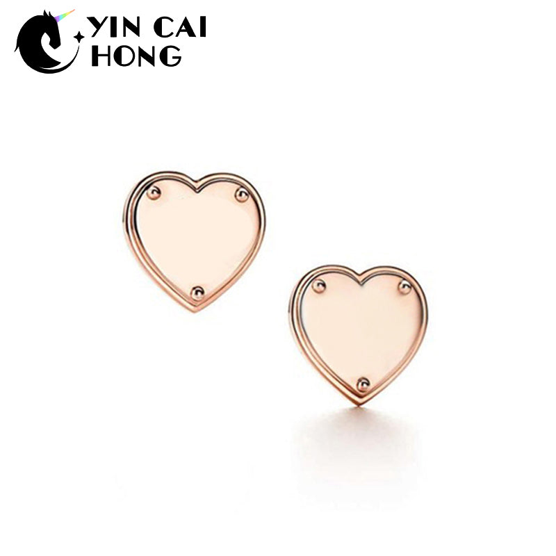 YCH Charm Gift 925 Sterling Silver Rose Gold Solid Heart Shape TIFF Attractive Elegance Temperament Earrings World Jewelry